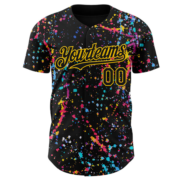 Custom Black-Yellow Graffiti Pattern Paint Splatter Authentic Baseball Jersey