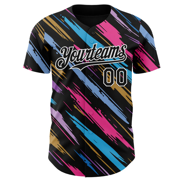 Custom Black-White Multicolor Brush Stroke Authentic Baseball Jersey