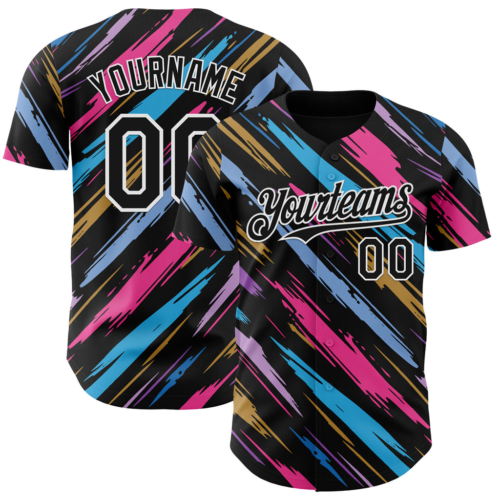 Custom Black-White Multicolor Brush Stroke Authentic Baseball Jersey