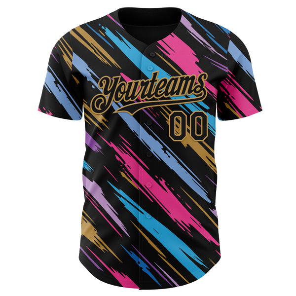 Custom Black-Old Gold Multicolor Brush Stroke Authentic Baseball Jersey