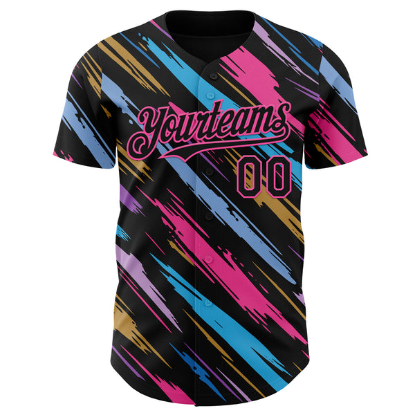 Custom Black-Pink Multicolor Brush Stroke Authentic Baseball Jersey