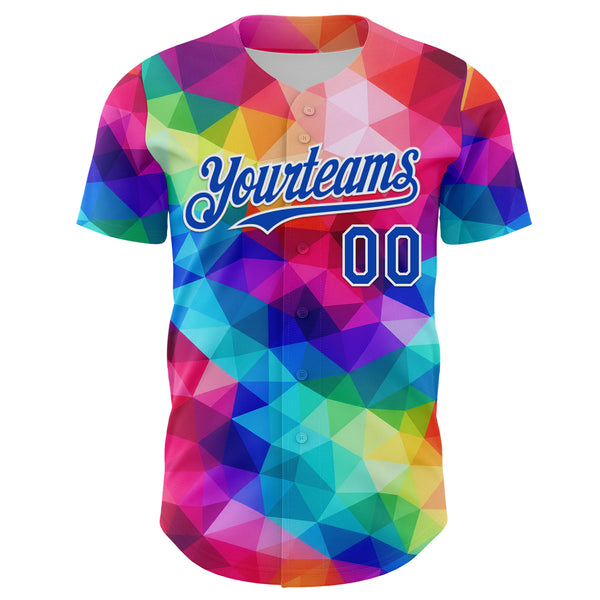Custom Rainbow Thunder Blue White-Black Multicolor Geometric Grid Diamond Authentic Baseball Jersey