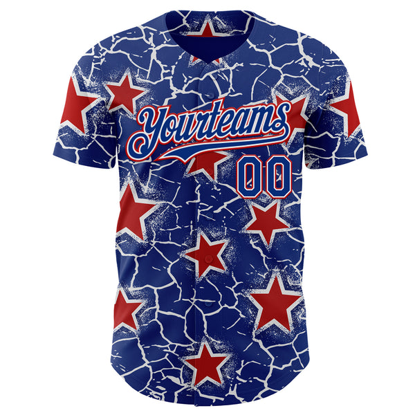 Custom Royal White-Red Cracked Pattern Graffiti Stars Authentic Baseball Jersey
