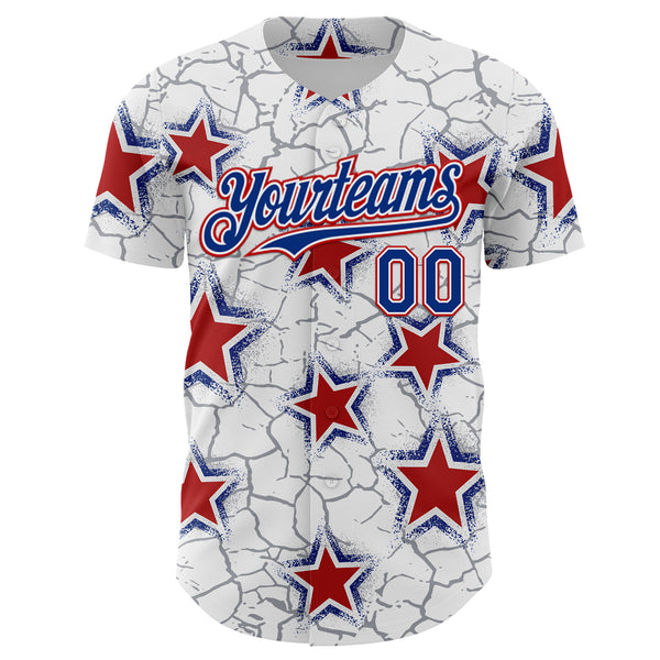 Custom White Royal-Red Cracked Pattern Graffiti Stars Authentic Baseball Jersey
