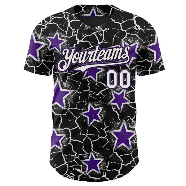Custom Black White-Purple Cracked Pattern Graffiti Stars Authentic Baseball Jersey