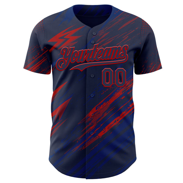 Custom Navy US Navy Blue-Red Diagonal Grunge Brush Stroke Halftone Authentic Baseball Jersey