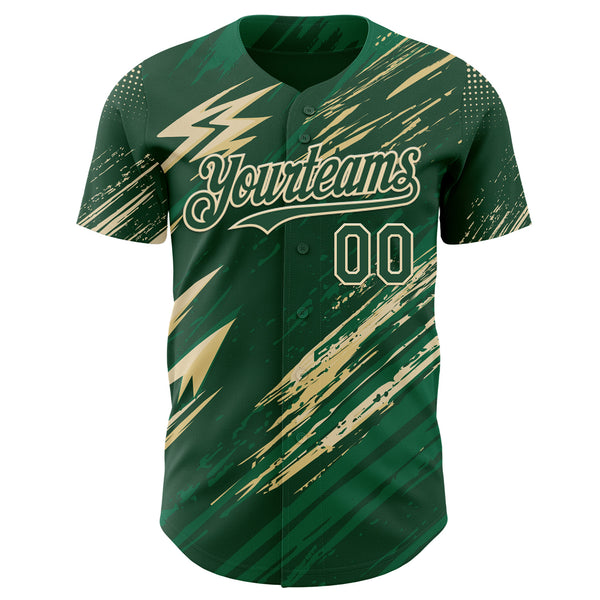 Custom Green Cream-Vegas Gold Diagonal Grunge Brush Stroke Halftone Authentic Baseball Jersey