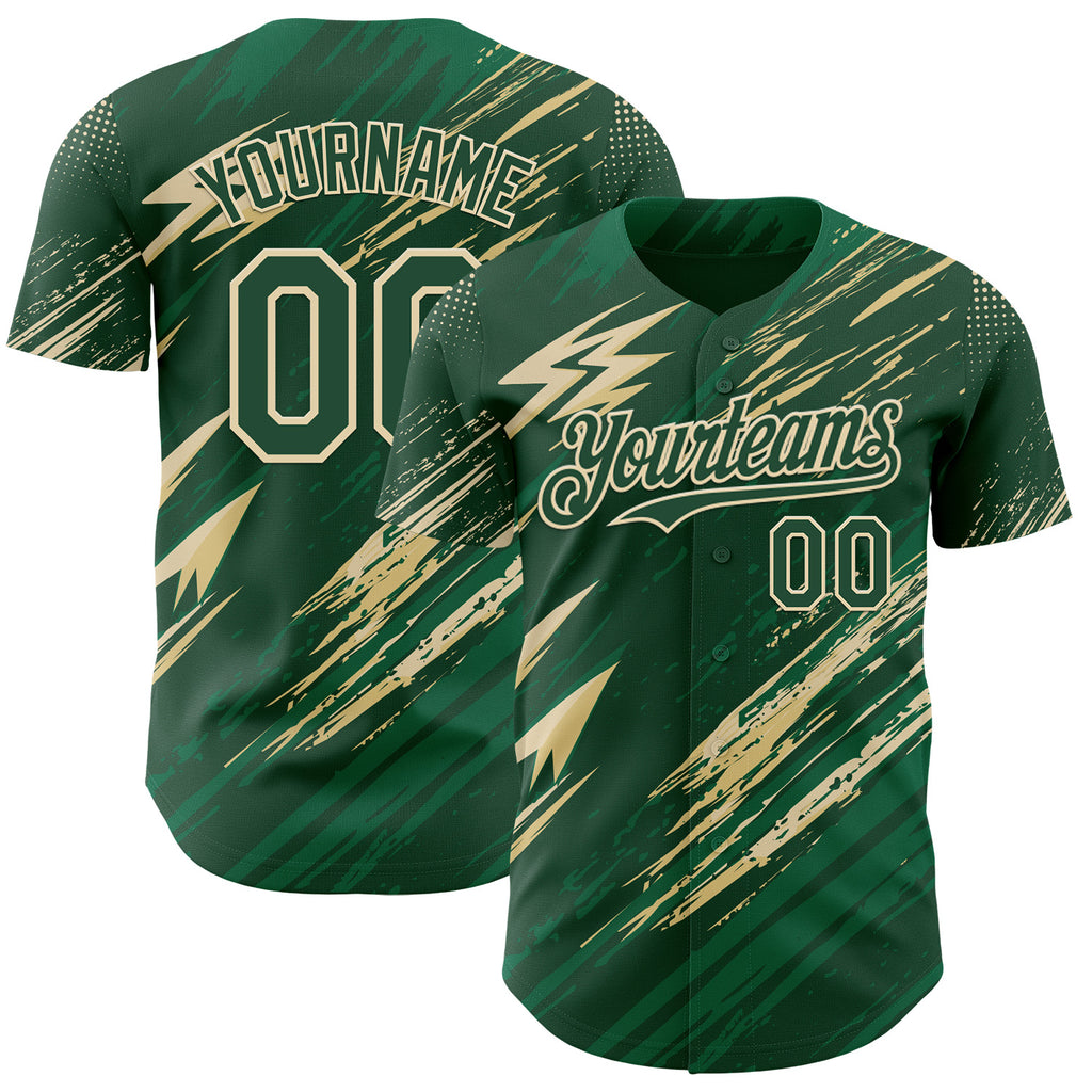 Custom Green Cream-Vegas Gold Diagonal Grunge Brush Stroke Halftone Authentic Baseball Jersey