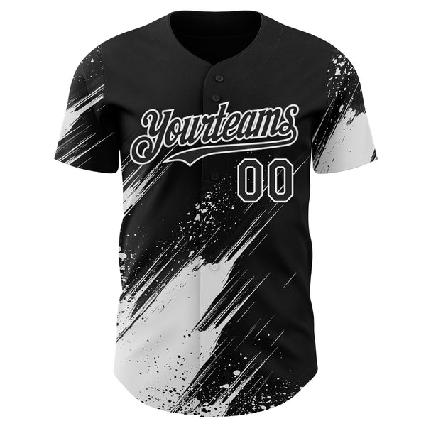 Custom Black-White Diagonal Scratch Brush Stroke Paint Splatter Authentic Baseball Jersey