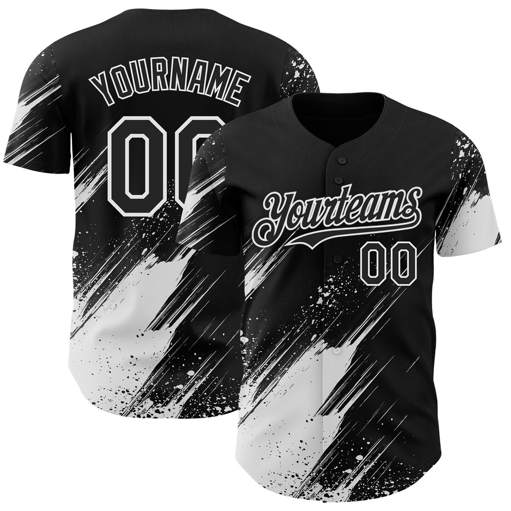Custom Black-White Diagonal Scratch Brush Stroke Paint Splatter Authentic Baseball Jersey