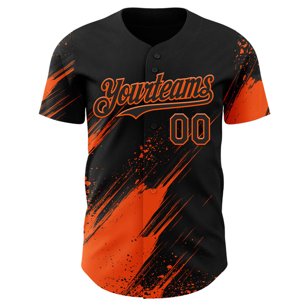 Custom Black-Orange Diagonal Scratch Brush Stroke Paint Splatter Authentic Baseball Jersey