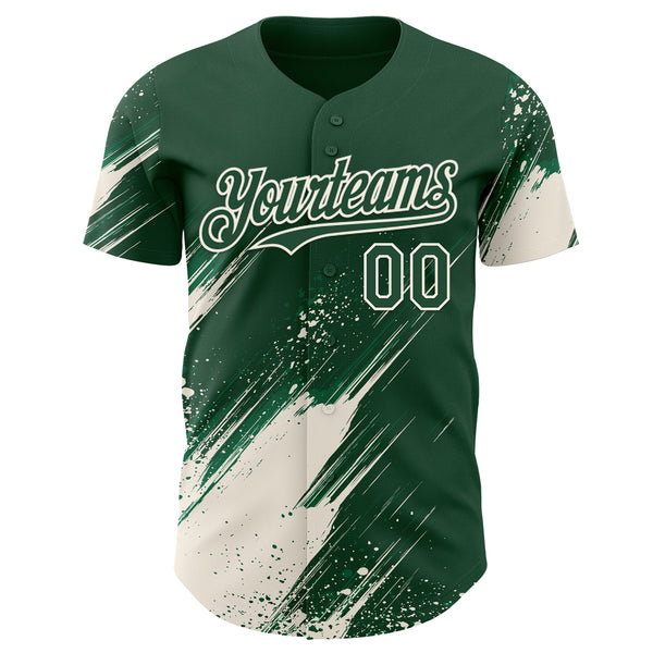 Custom Green-Cream Diagonal Scratch Brush Stroke Paint Splatter Authentic Baseball Jersey