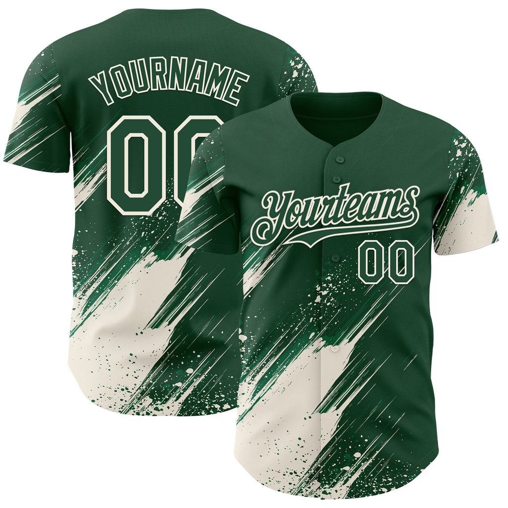 Custom Green-Cream Diagonal Scratch Brush Stroke Paint Splatter Authentic Baseball Jersey