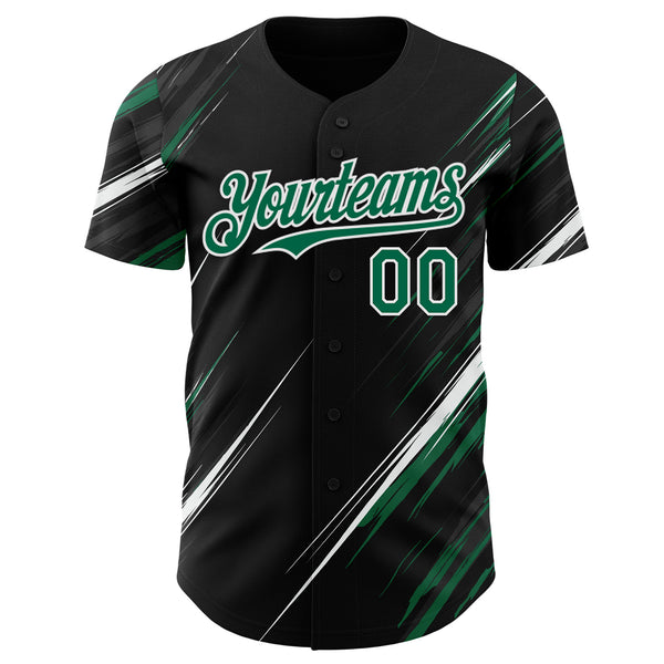 Custom Black Kelly Green-White Diagonal Scratch Brush Stroke Authentic Baseball Jersey