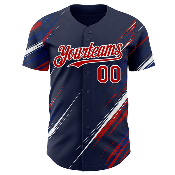 Custom Navy Red US Navy Blue-White Diagonal Scratch Brush Stroke Authentic Baseball Jersey