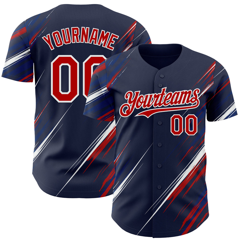 Custom Navy Red US Navy Blue-White Diagonal Scratch Brush Stroke Authentic Baseball Jersey