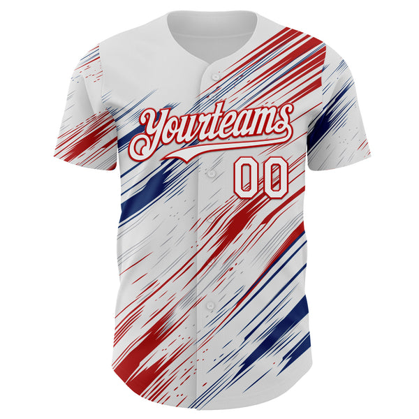Custom White Gray US Navy Blue-Red Diagonal Scratch Brush Stroke Authentic Baseball Jersey