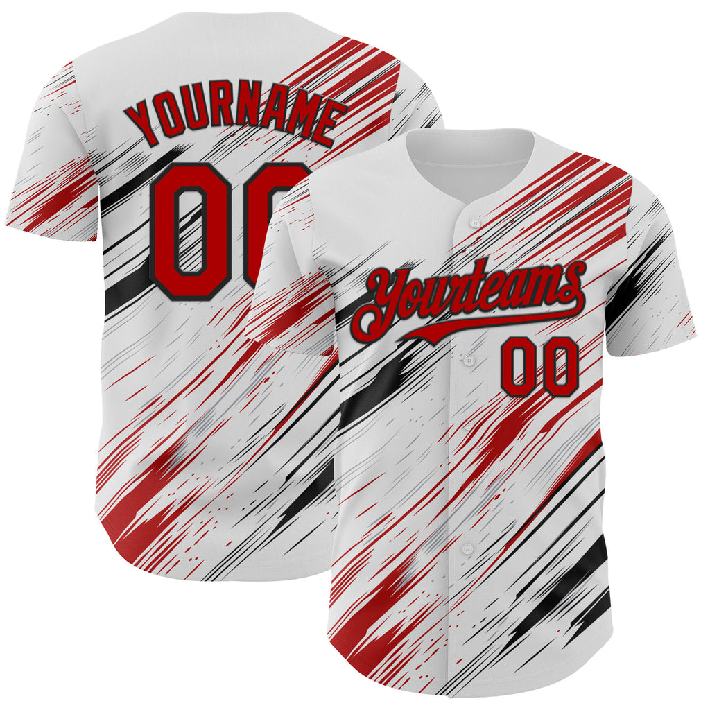 Custom White Red Gray-Black Diagonal Scratch Brush Stroke Authentic Baseball Jersey