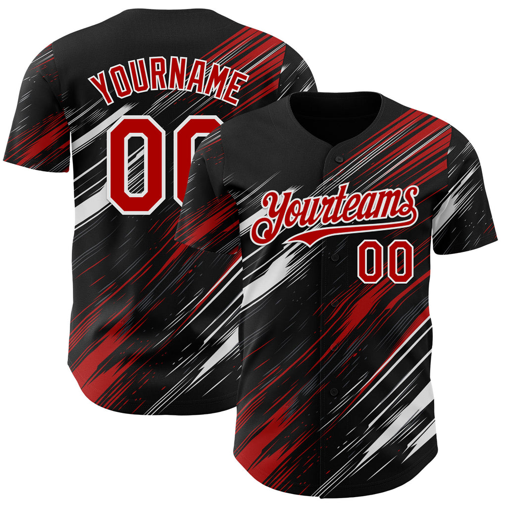 Custom Black Red-White Diagonal Scratch Brush Stroke Authentic Baseball Jersey