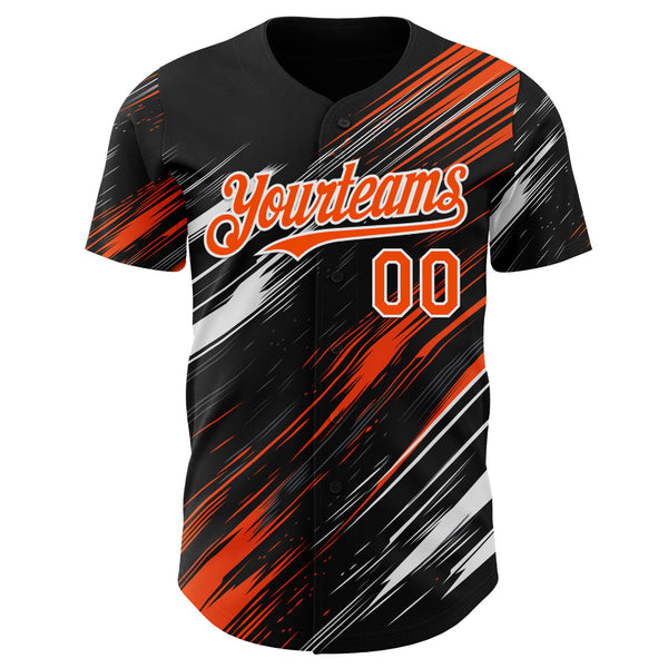 Custom Black Orange-White Diagonal Scratch Brush Stroke Authentic Baseball Jersey