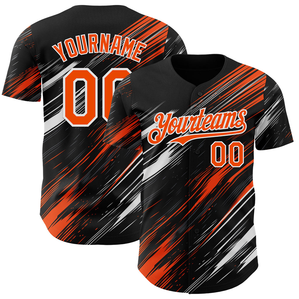 Custom Black Orange-White Diagonal Scratch Brush Stroke Authentic Baseball Jersey