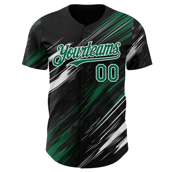 Custom Black Kelly Green-White Diagonal Scratch Brush Stroke Authentic Baseball Jersey