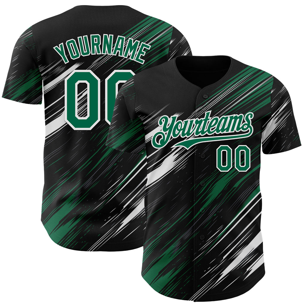Custom Black Kelly Green-White Diagonal Scratch Brush Stroke Authentic Baseball Jersey