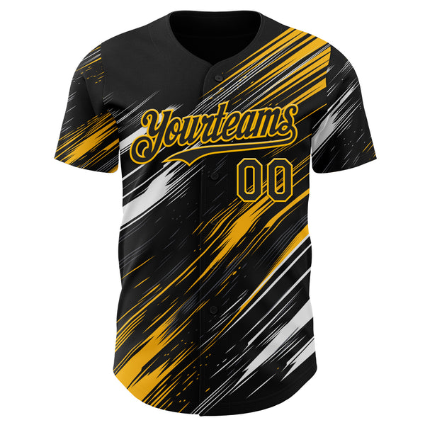 Custom Black White-Gold Diagonal Scratch Brush Stroke Authentic Baseball Jersey