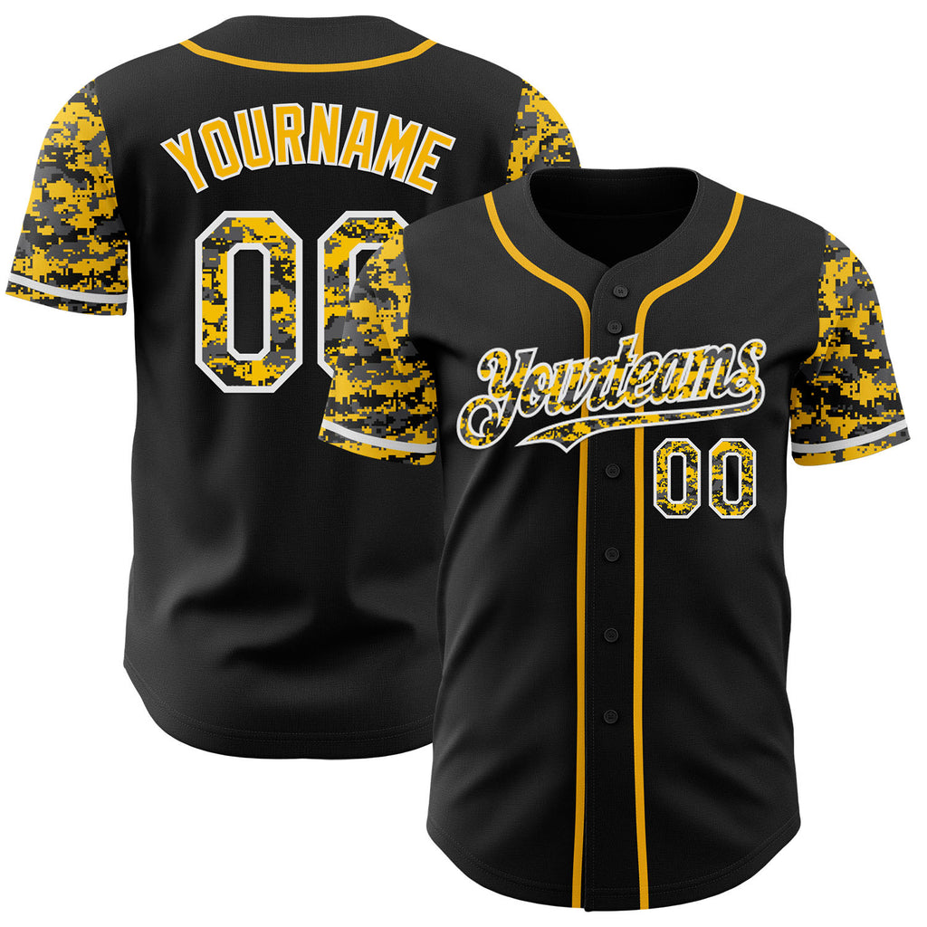 Custom Black Gold-White Digital Camo Two Tone Authentic Baseball Jersey