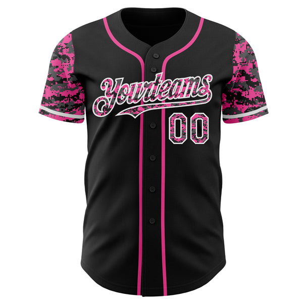Custom Black Pink-White Digital Camo Two Tone Authentic Baseball Jersey