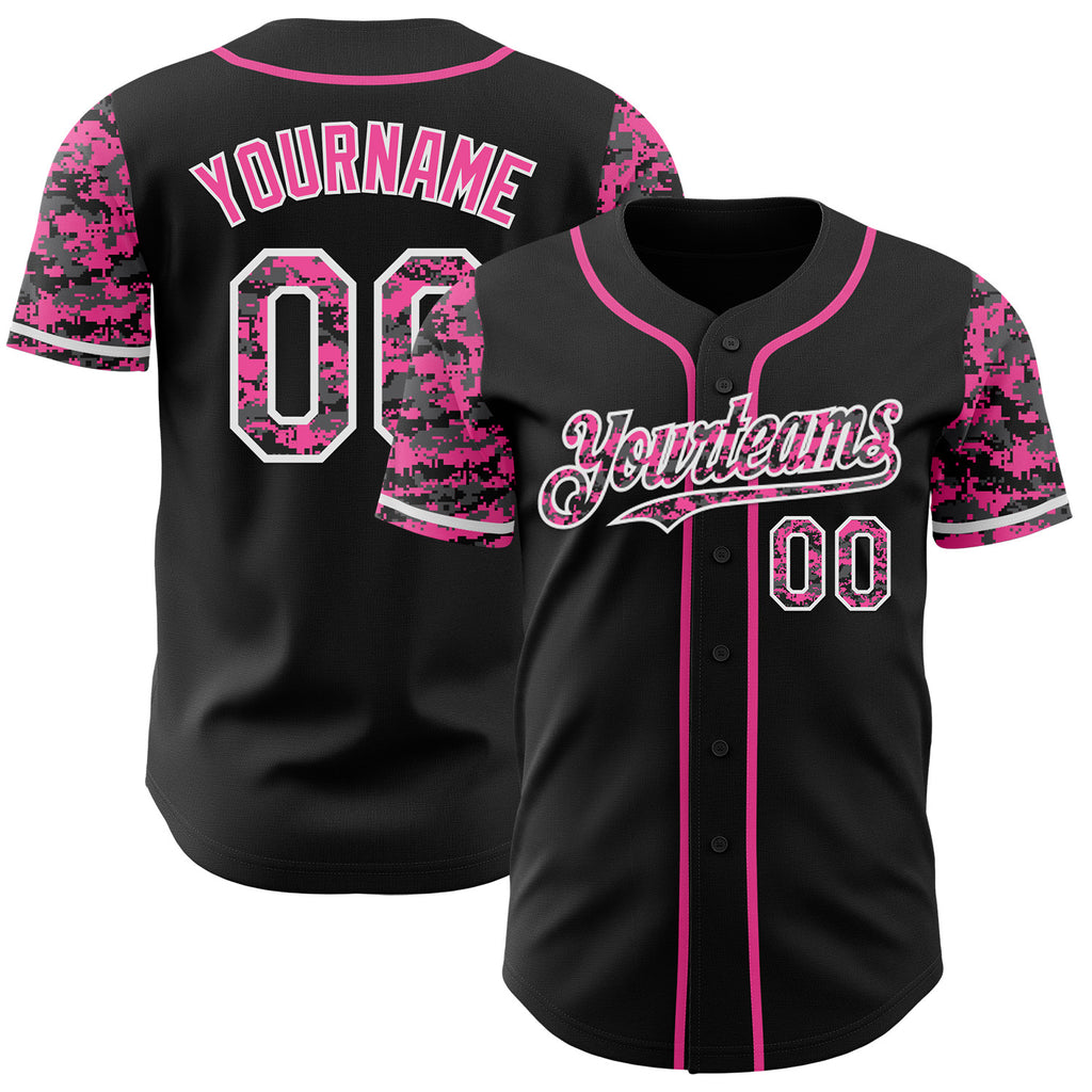 Custom Black Pink-White Digital Camo Two Tone Authentic Baseball Jersey