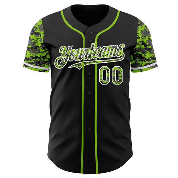 Custom Black Neon Green-White Digital Camo Two Tone Authentic Baseball Jersey