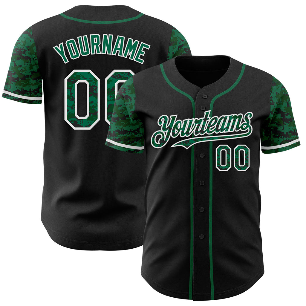 Custom Black Kelly Green-White Digital Camo Two Tone Authentic Baseball Jersey