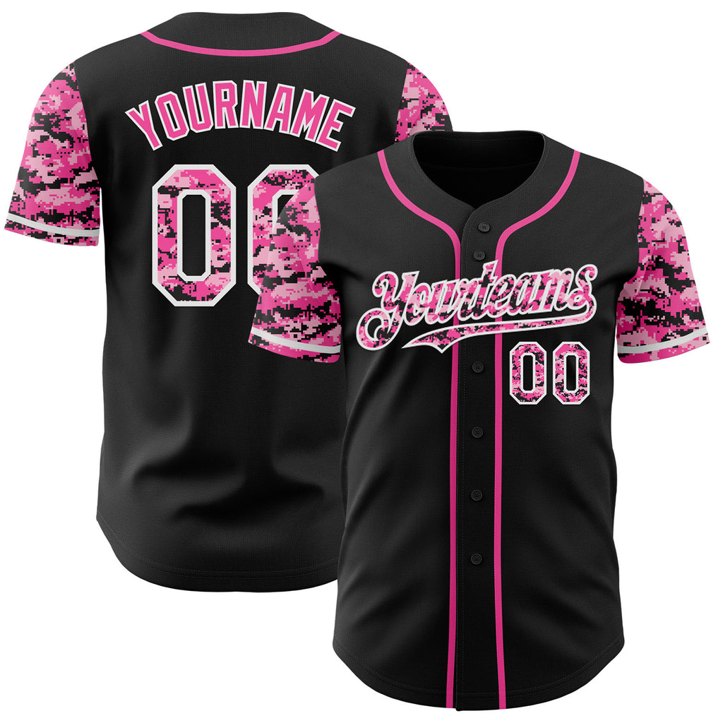 Custom Black Pink-White Digital Camo Two Tone Authentic Baseball Jersey