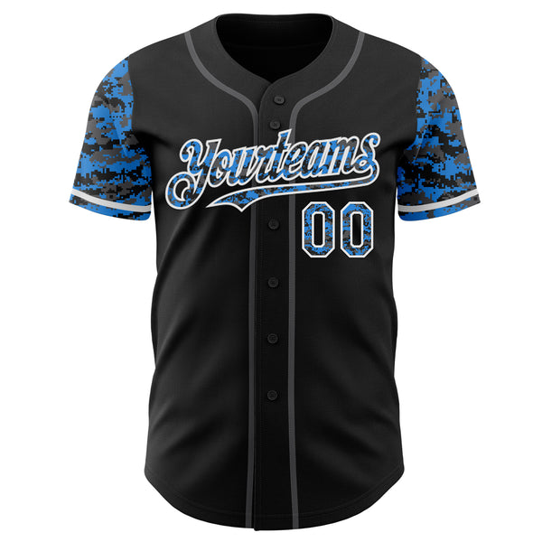 Custom Black Electric Blue White-Steel Gray Digital Camo Two Tone Authentic Baseball Jersey