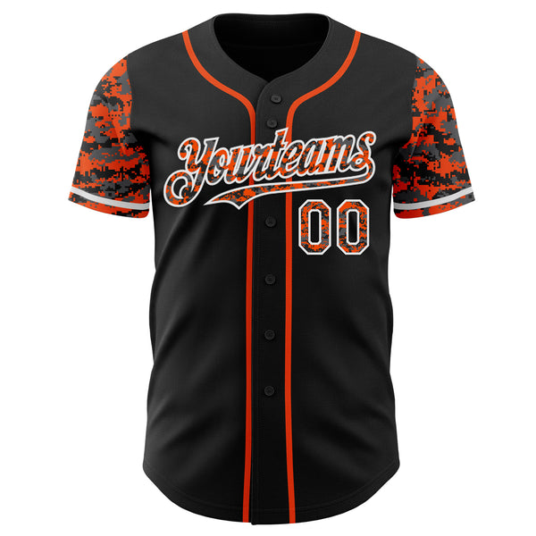 Custom Black Orange-White Digital Camo Two Tone Authentic Baseball Jersey