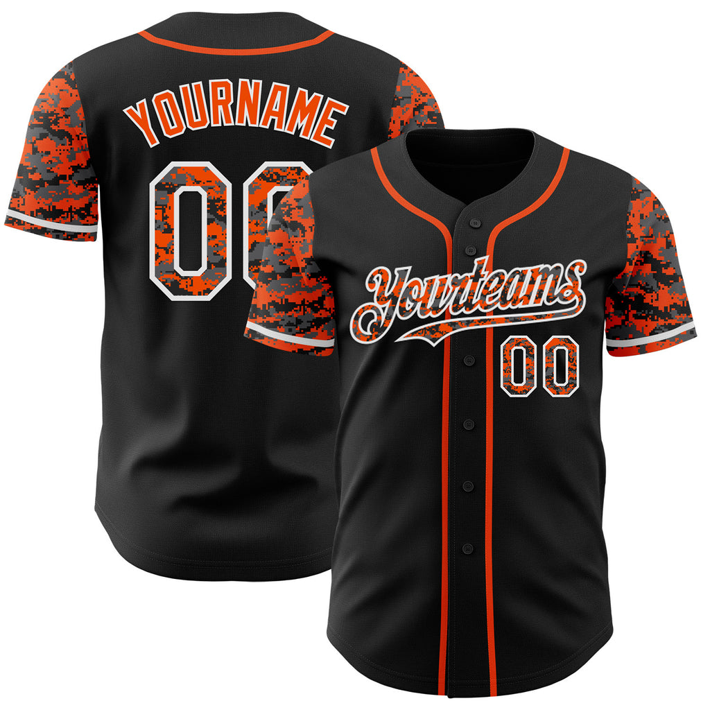 Custom Black Orange-White Digital Camo Two Tone Authentic Baseball Jersey