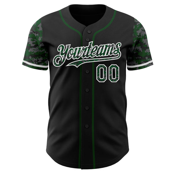 Custom Black Green-White Digital Camo Two Tone Authentic Baseball Jersey