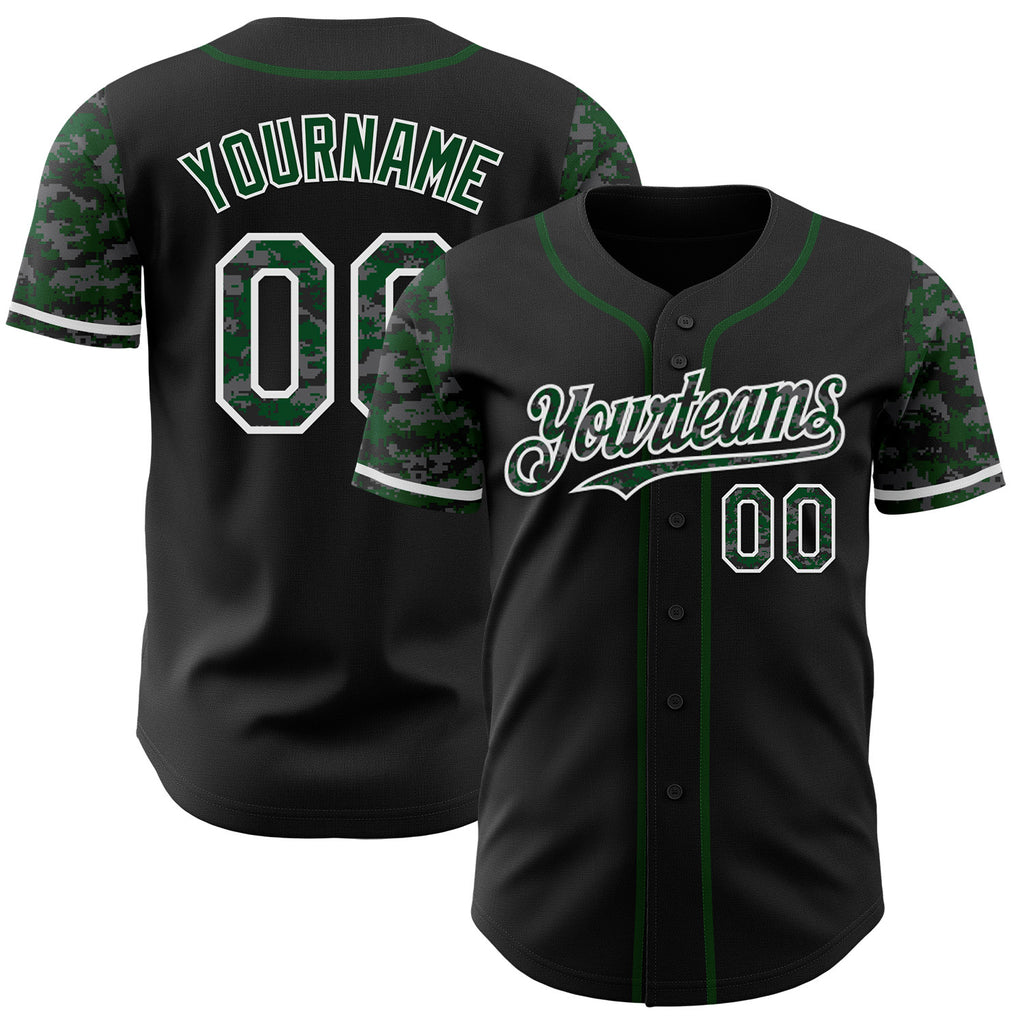 Custom Black Green-White Digital Camo Two Tone Authentic Baseball Jersey