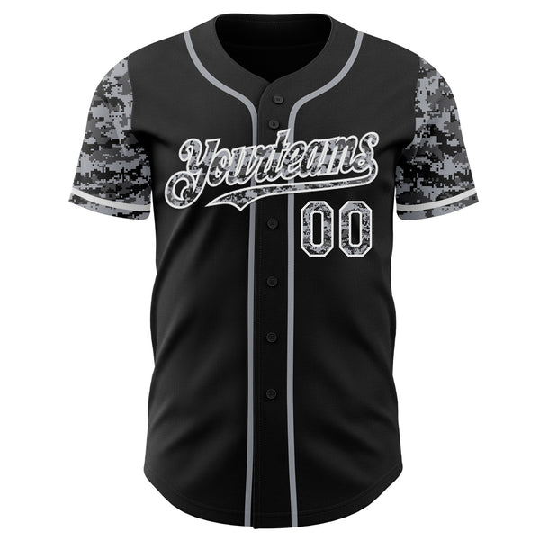 Custom Black Gray-White Digital Camo Two Tone Authentic Baseball Jersey