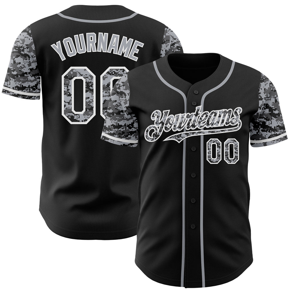 Custom Black Gray-White Digital Camo Two Tone Authentic Baseball Jersey