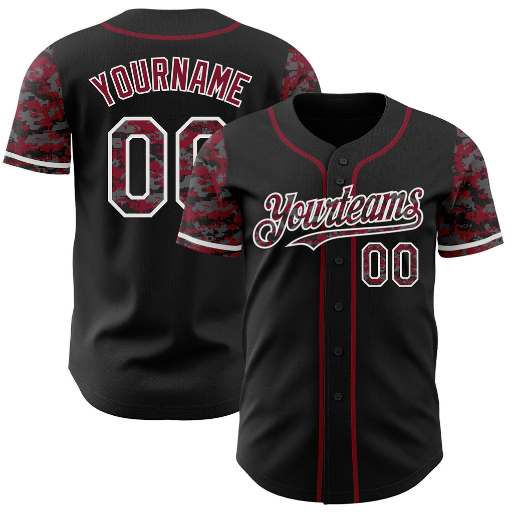 Custom Black Crimson-White Digital Camo Two Tone Authentic Baseball Jersey