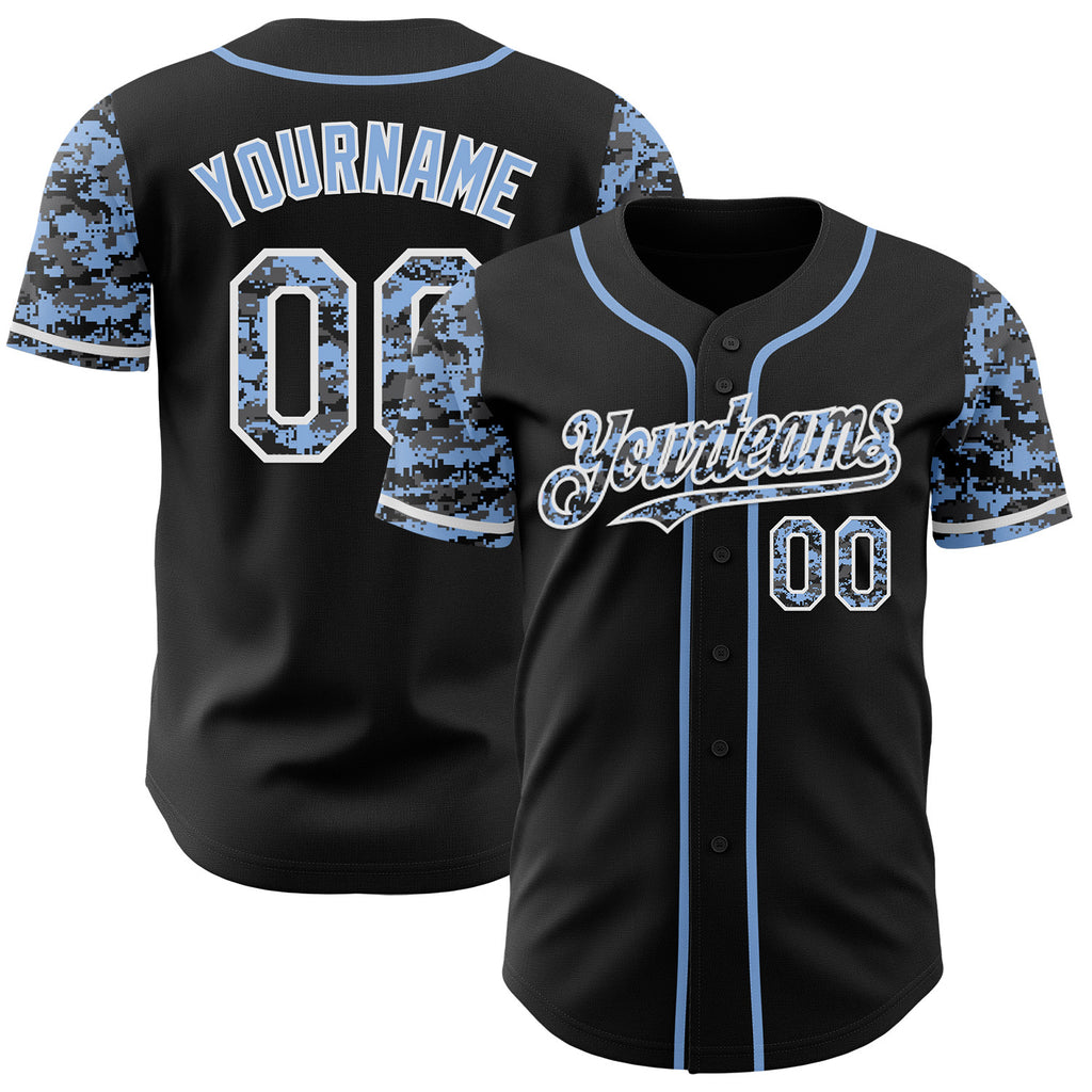 Custom Black Light Blue-White Digital Camo Two Tone Authentic Baseball Jersey