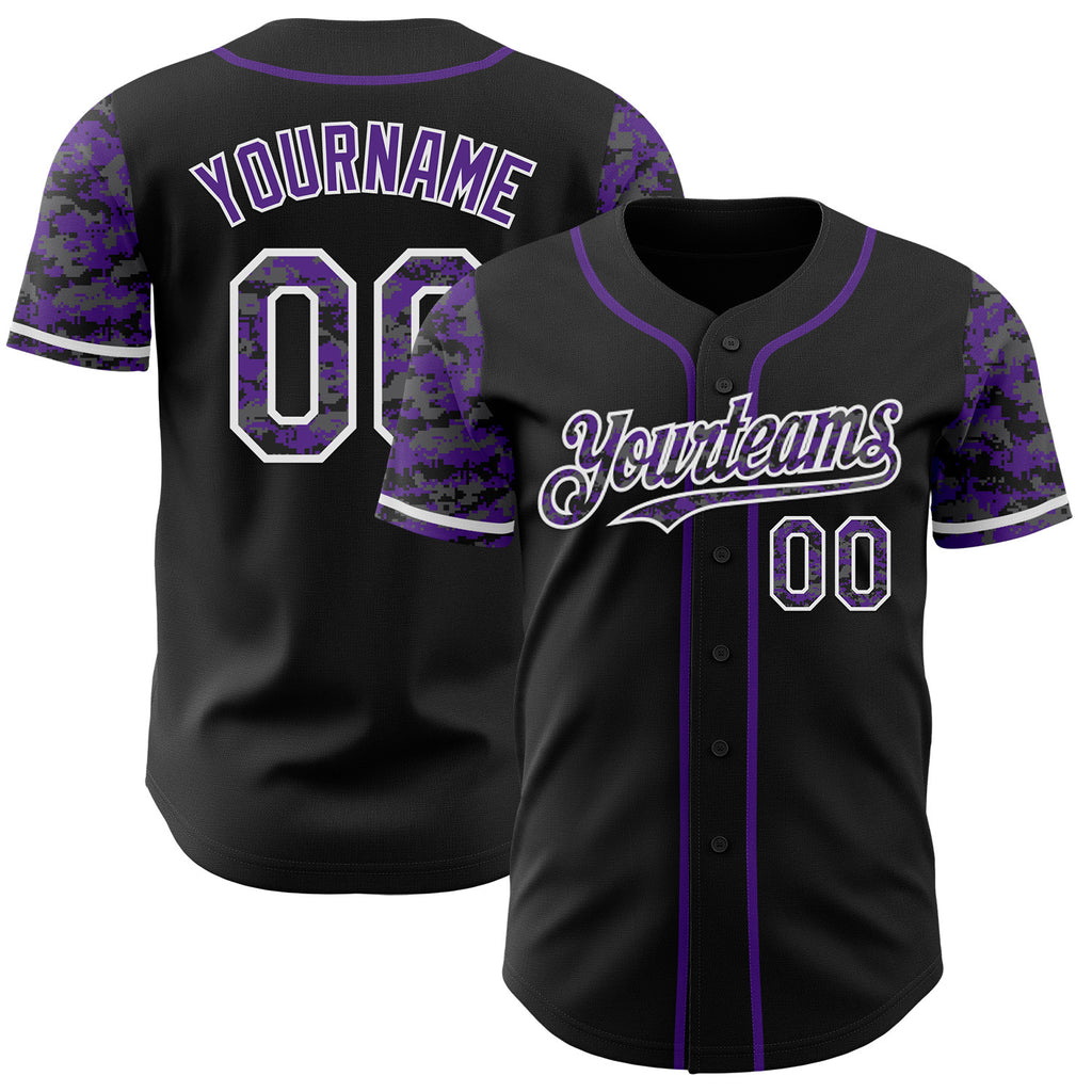Custom Black Purple-White Digital Camo Two Tone Authentic Baseball Jersey