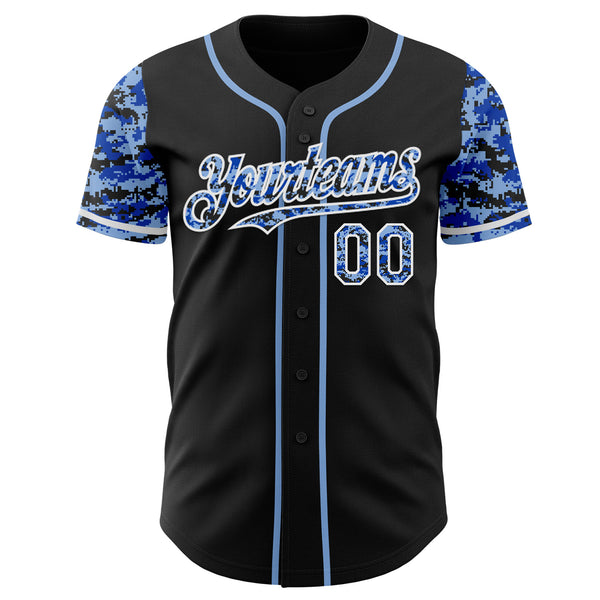 Custom Black Light Blue-White Digital Camo Two Tone Authentic Baseball Jersey