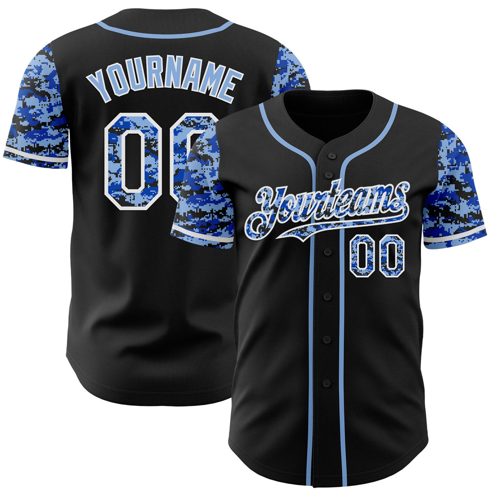 Custom Black Light Blue-White Digital Camo Two Tone Authentic Baseball Jersey
