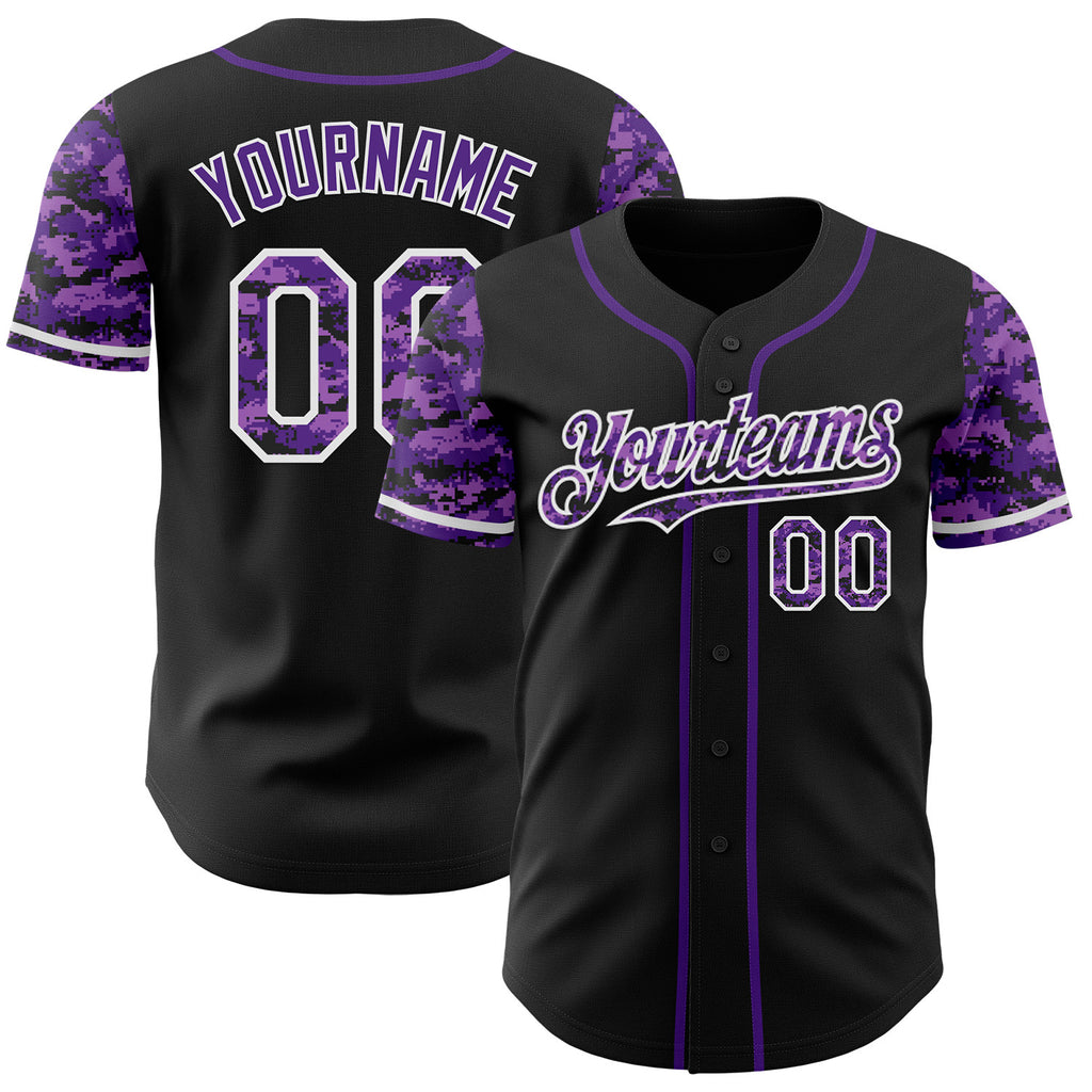 Custom Black Purple-White Digital Camo Two Tone Authentic Baseball Jersey