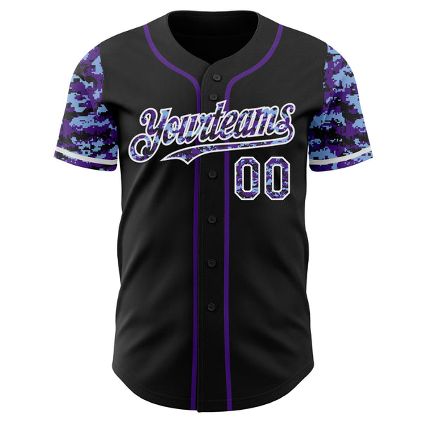 Custom Black Purple-White Digital Camo Two Tone Authentic Baseball Jersey