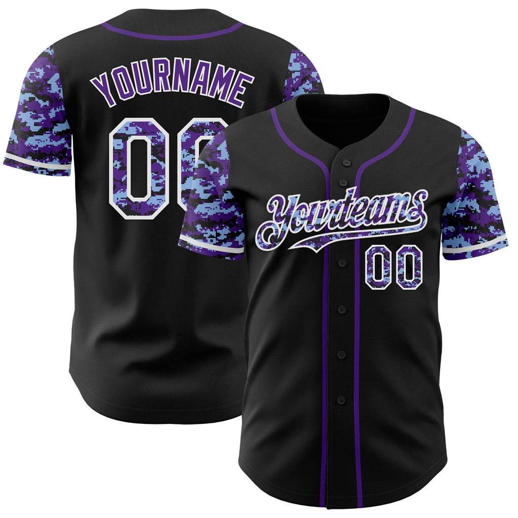 Custom Black Purple-White Digital Camo Two Tone Authentic Baseball Jersey