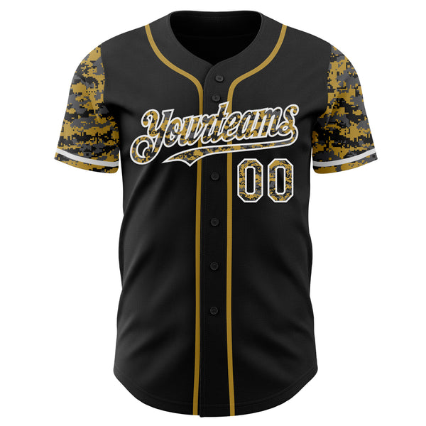 Custom Black Old Gold-White Digital Camo Two Tone Authentic Baseball Jersey